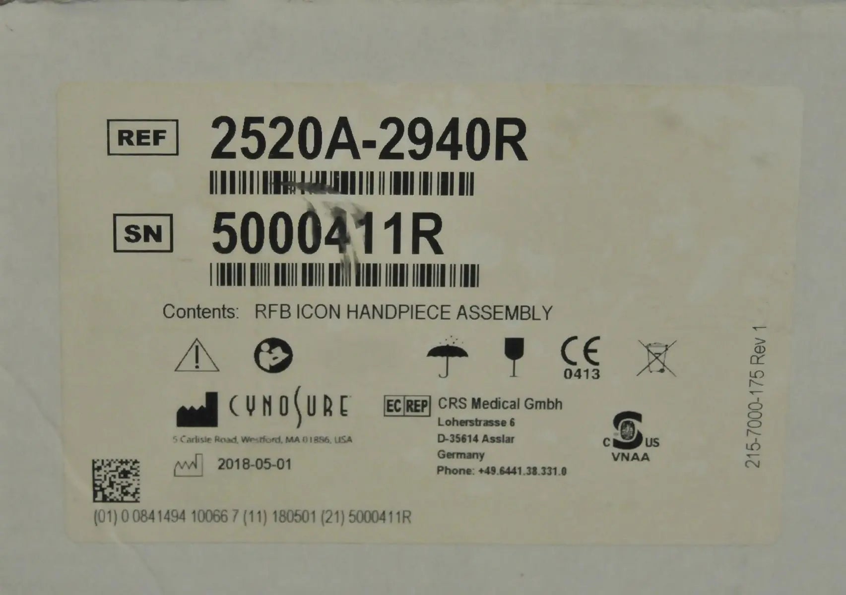 Palomar ICON Laser 2940 Handpiece Skin Resurfacing Wrinkles Pigmented Lesions
