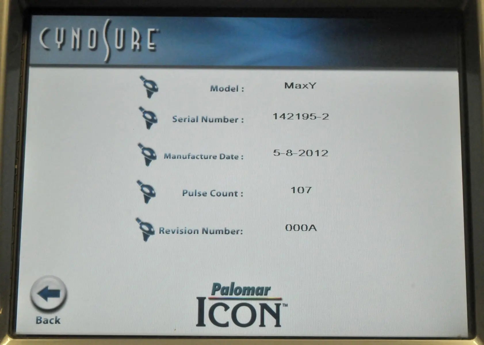 2012 Palomar ICON Laser MaxY Handpiece Fine Hair Removal Pigmented Lesions Max Y