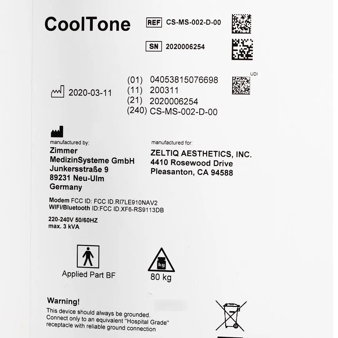 2020 Zeltiq CoolTone Body Contouring Sculpting Tone Muscle System Allergan