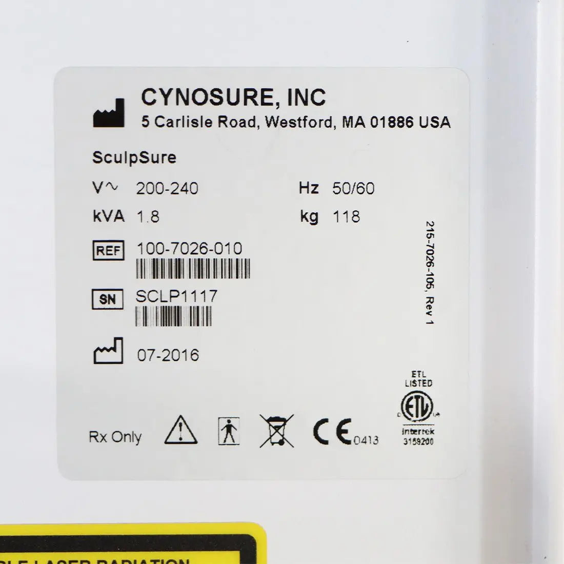 2016 Cynosure SculpSure Non-Invasive 1060nm Diode Laser Body Sculpt Contour