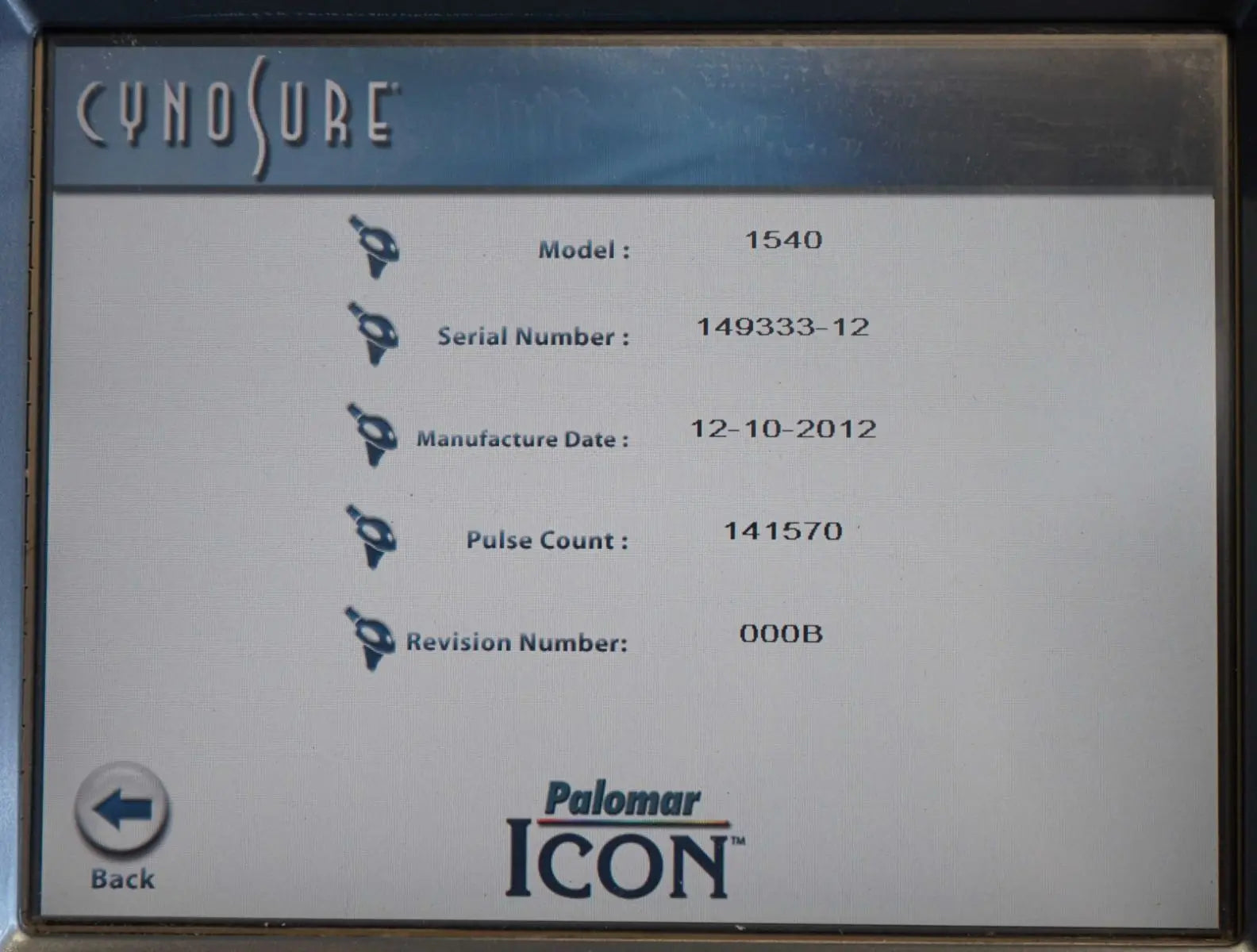 2012 Palomar ICON 1540 Fractional Laser Handpiece Skin Resurfacing Wrinkles Acne