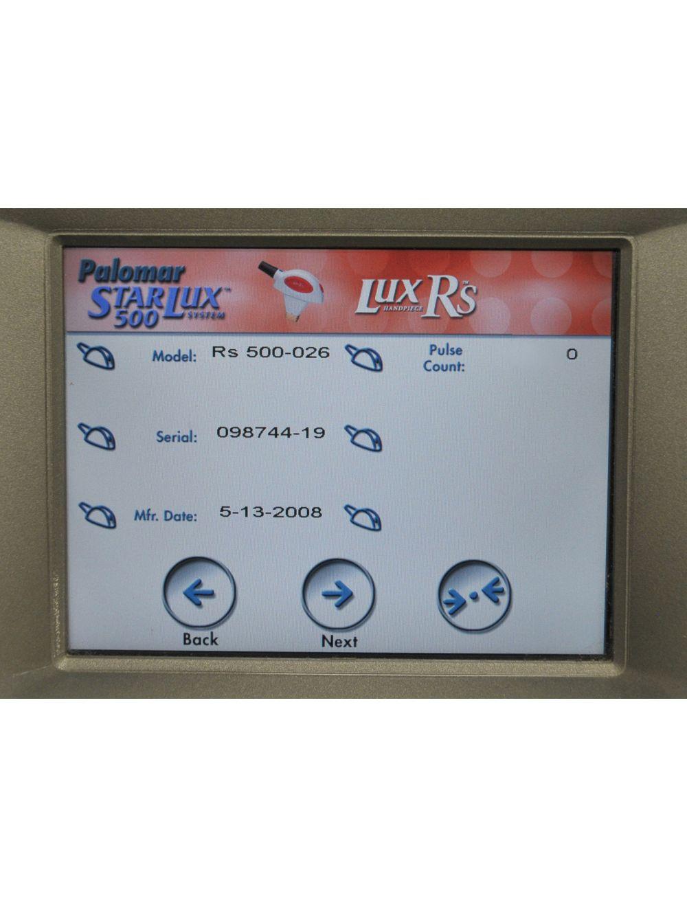 2008 Palomar StarLux 500 Lux System Rs IPL Handpiece Cynosure - Shots Reset