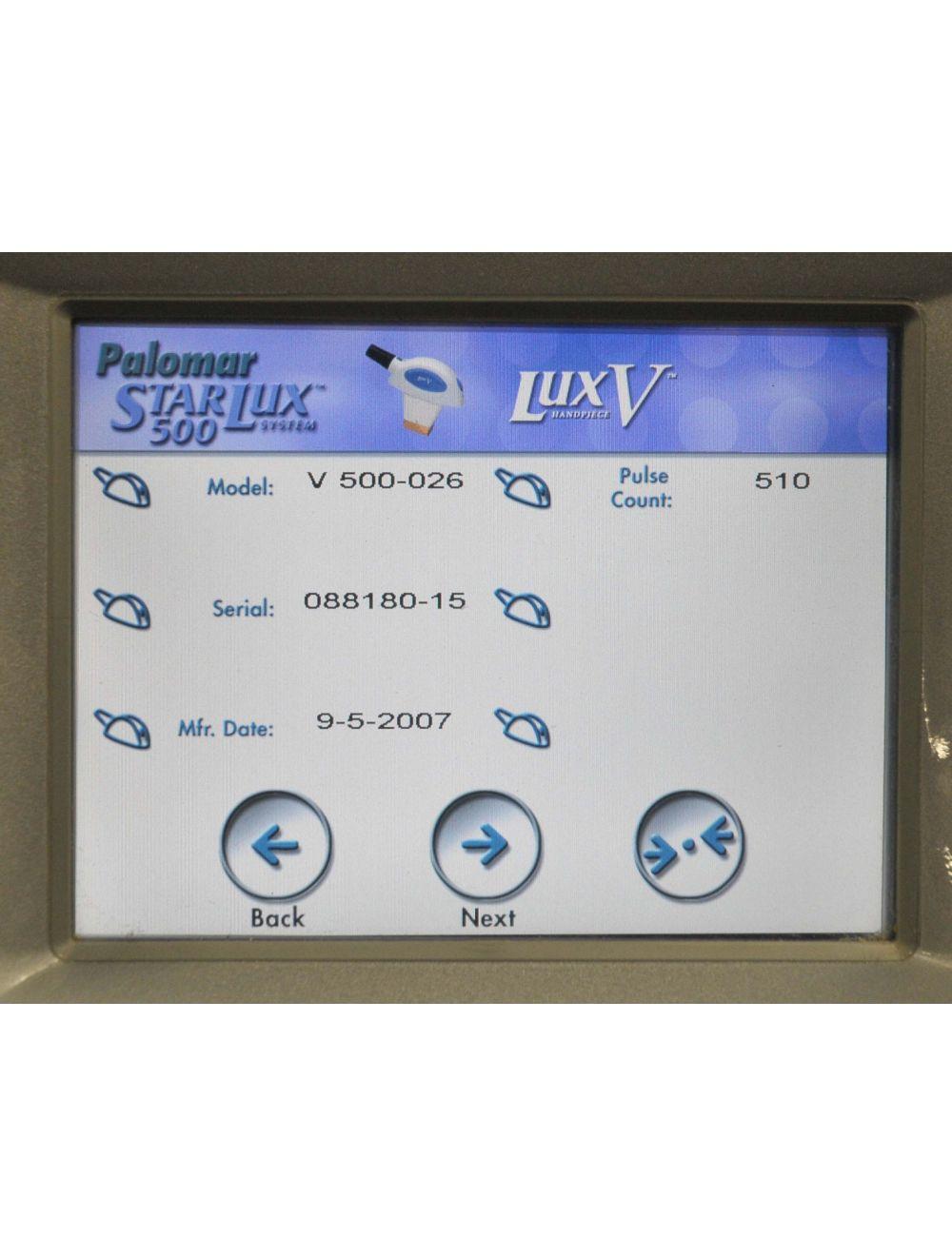 2007 Palomar StarLux 500 LuxV HandPiece Cynosure IPL Laser LOW PULSE Lux V