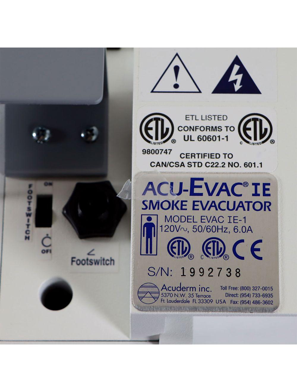 Acuderm Acu-Evac IE Smoke Evacuator System Wall Mount EVAC IE-1