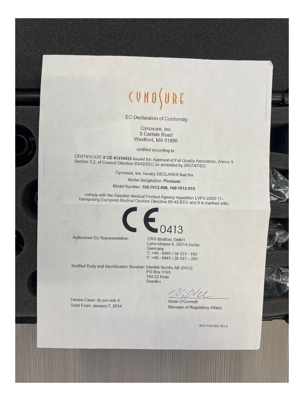 Cynosure PicoSure Tattoo Removal Laser Handpiece Kit