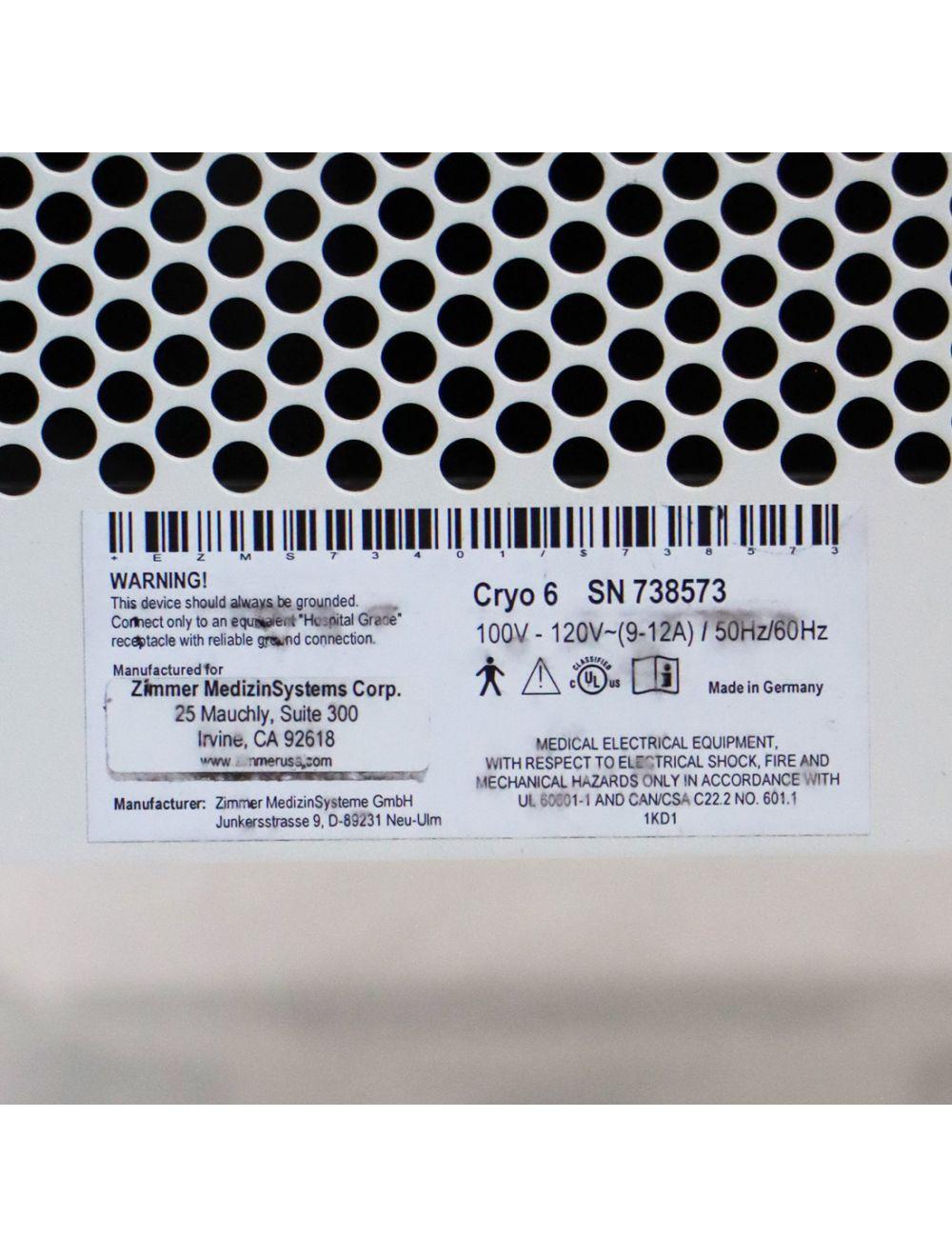 Zimmer Cryo 6 Epidermal Cryo Therapy Chiller Device System