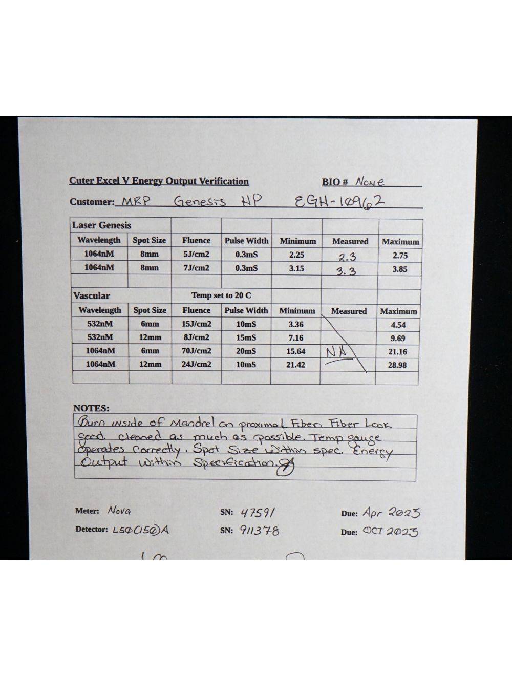 Cutera ExcelV Nd YAG 1064 Laser Genesis V Vascular Hand Piece CoolView Cool View