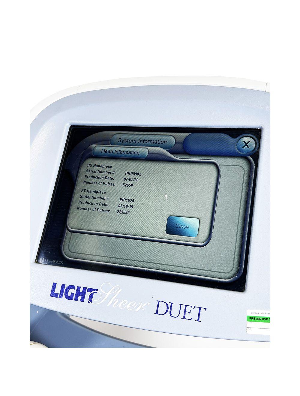 2010 Lumenis LightSheer Duet ET HS 9x9mm 22x35mm Laser Hair Removal Laser System