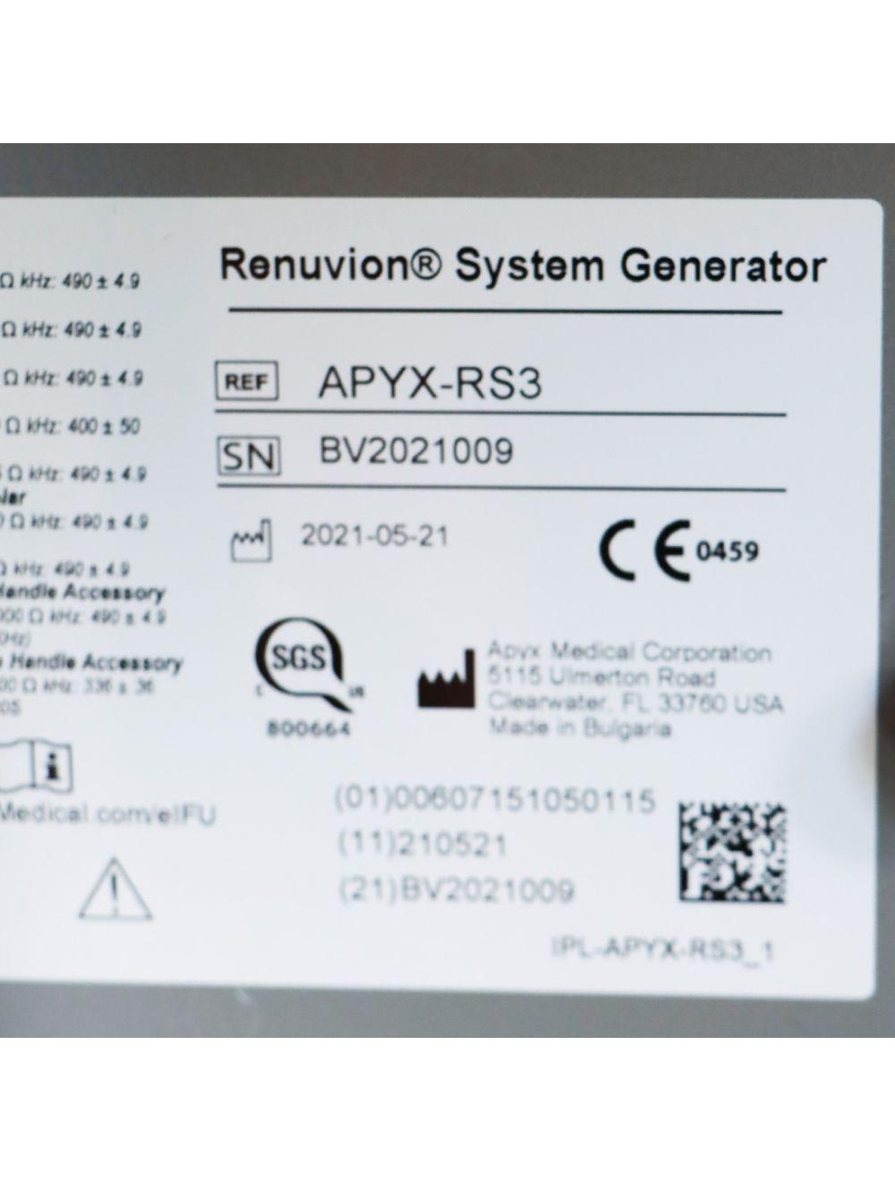 2021 Apyx Medical Renuvion System Generator Apyx-RS3
