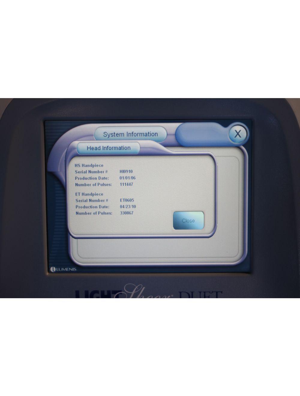 2010 Lumenis LightSheer Duet Light Sheer 810 Diode Hair Removal Laser w/ ET & HS