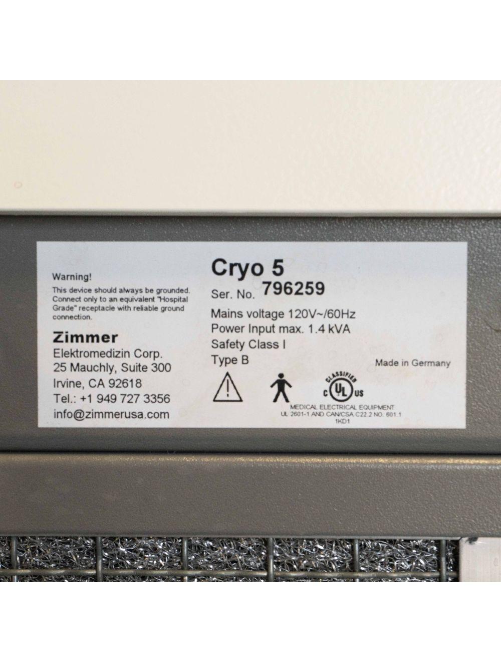 Zimmer Cryo5 CHILLER Skin Cooling Epidermal SmartCool Cryo 5 IPL Laser - Syneron