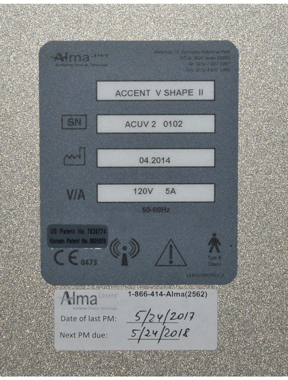 2014 Alma Accent V Shape II Laser Bodysculpting VShape w/Pixel RF Handpiece Tips