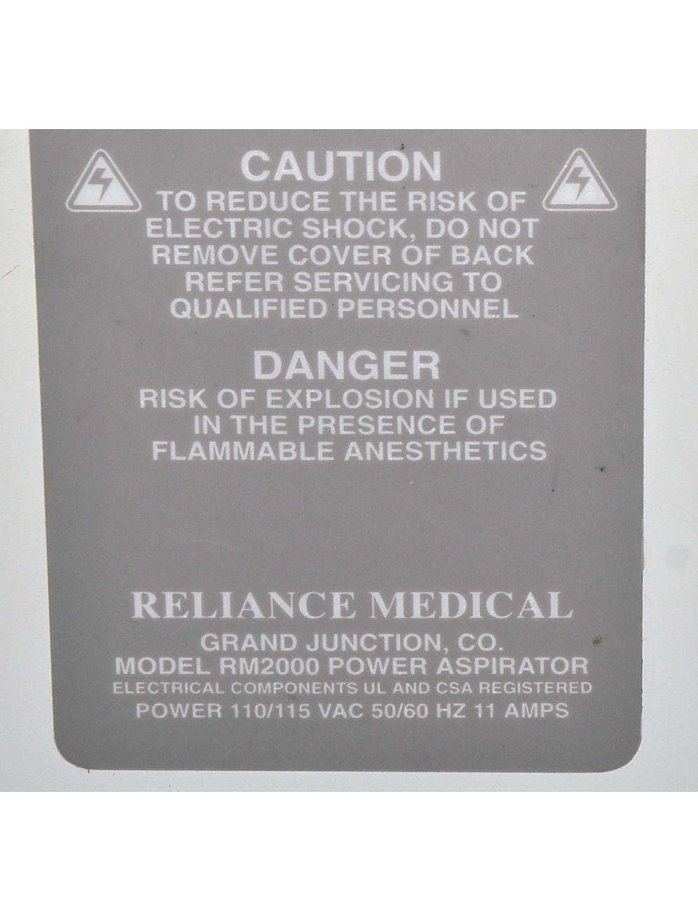 Reliance Medical RM2000V Power Aspirator RM2000 V Aspiration System