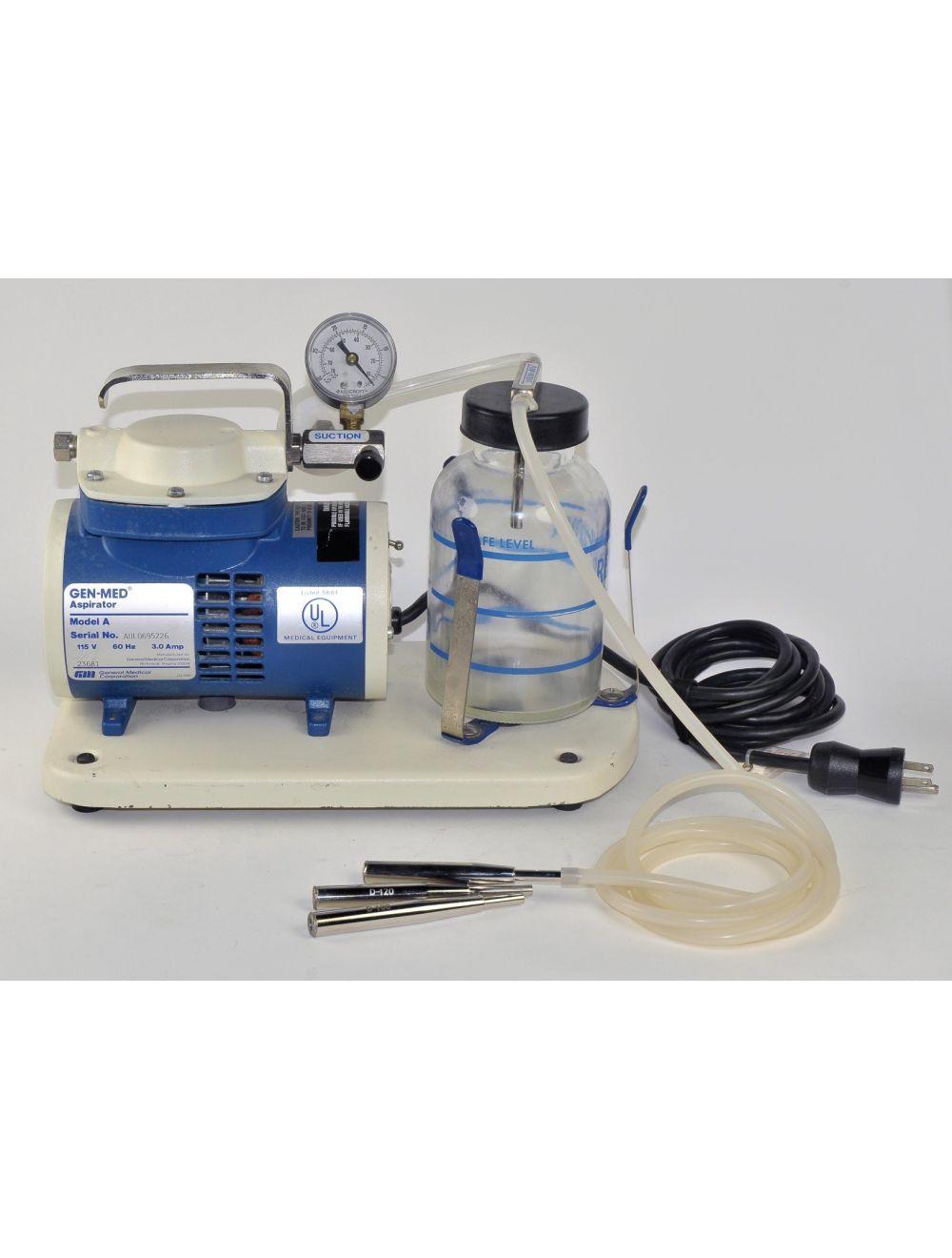 Gen-Med Aspirator Model A Portable Vacuum Suction Pump Collection w/3 Handpieces
