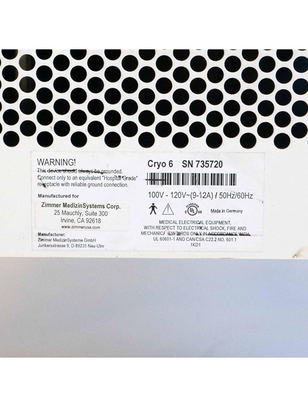 Zimmer Cryo 6 Epidermal Skin Cooling System - Laser Chiller IPL Treatments Cryo6