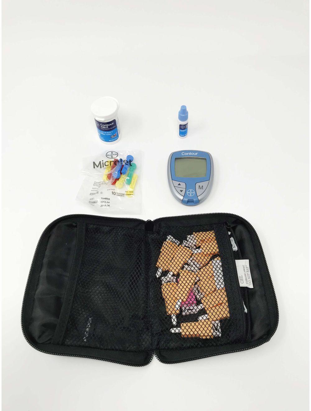 Bayer Contour Blood Glucose Meter 7151H mg/dL Travel Kit Solution Strips Lancets