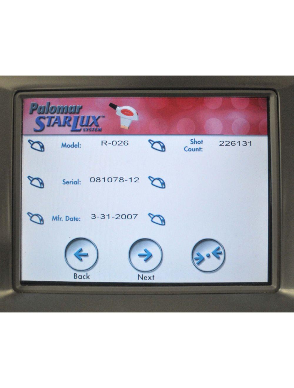 2007 Palomar Starlux 300 IPL Laser w/1540 LuxG LuxR Handpieces Lux G R
