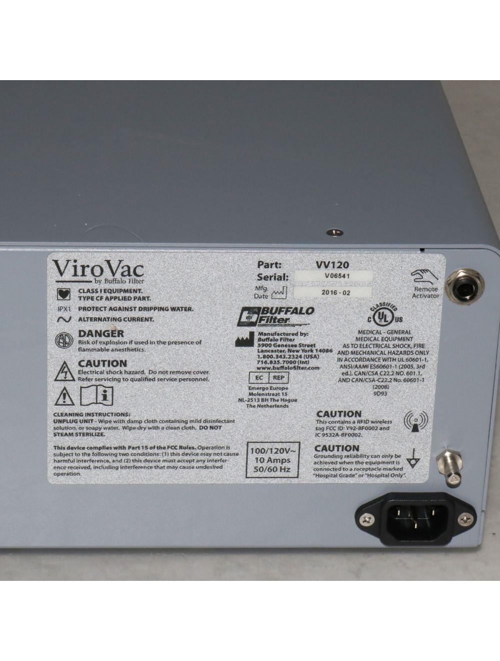 2016 Buffalo Filter ViroVac VV120 Surgical Smoke Plume Evacuator Suction Vacuum