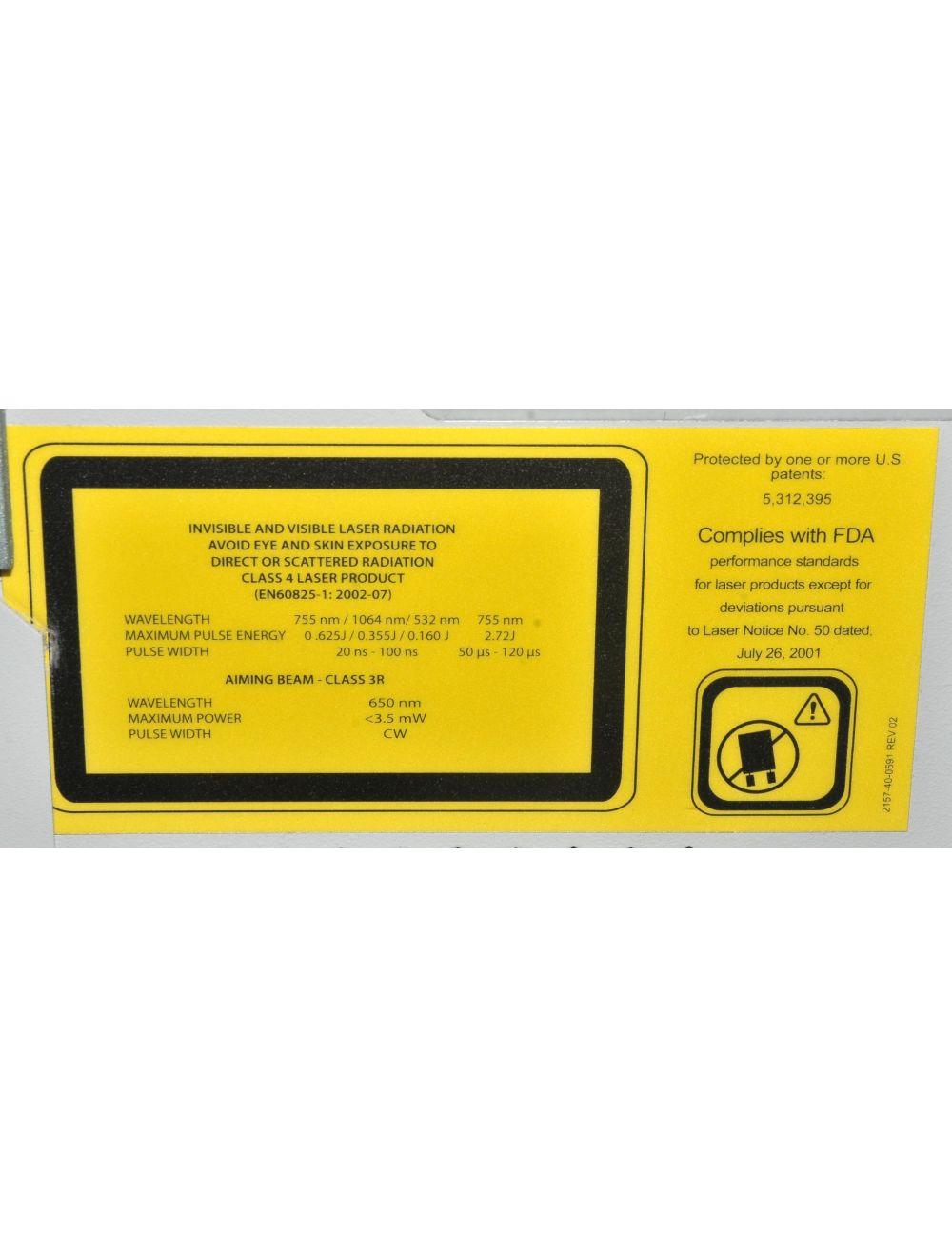 2010 Candela ALEX TriVantage Q-Switched 532nm Nd:YAG Tattoo Removal Laser System