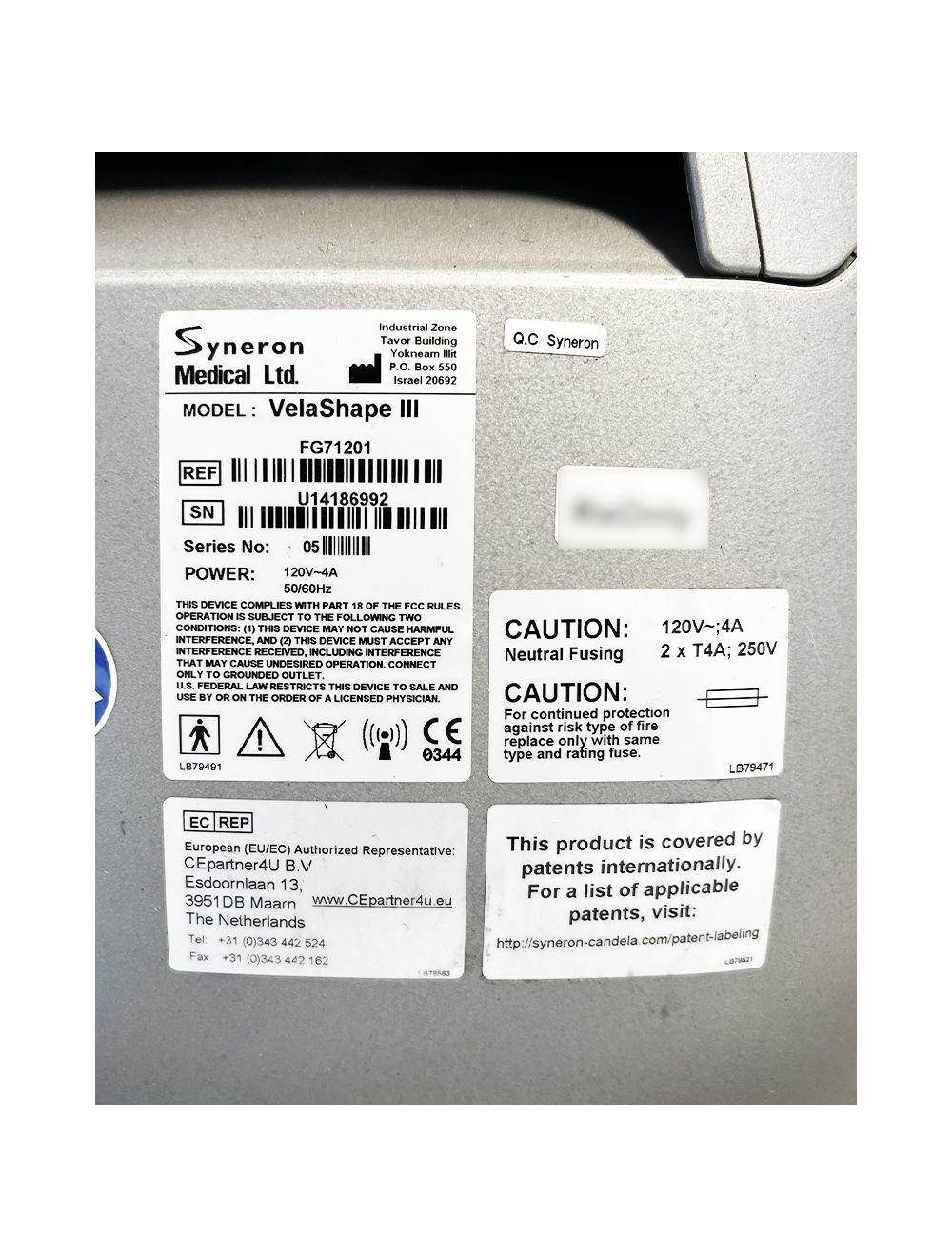 Syneron VelaShape III Radio Frequency Body Contour Cellulite Reduction System