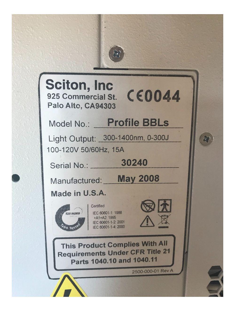 2008 Sciton BBLs Laser Broad Band Light Pigment HR Vascular ST IPL 275K SHOT BBL