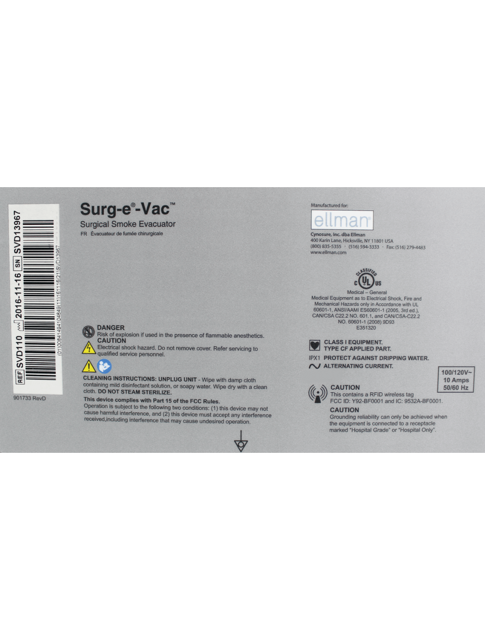 Ellman Surg-e-Vac Smoke Evacuation System with Quadtration Technology