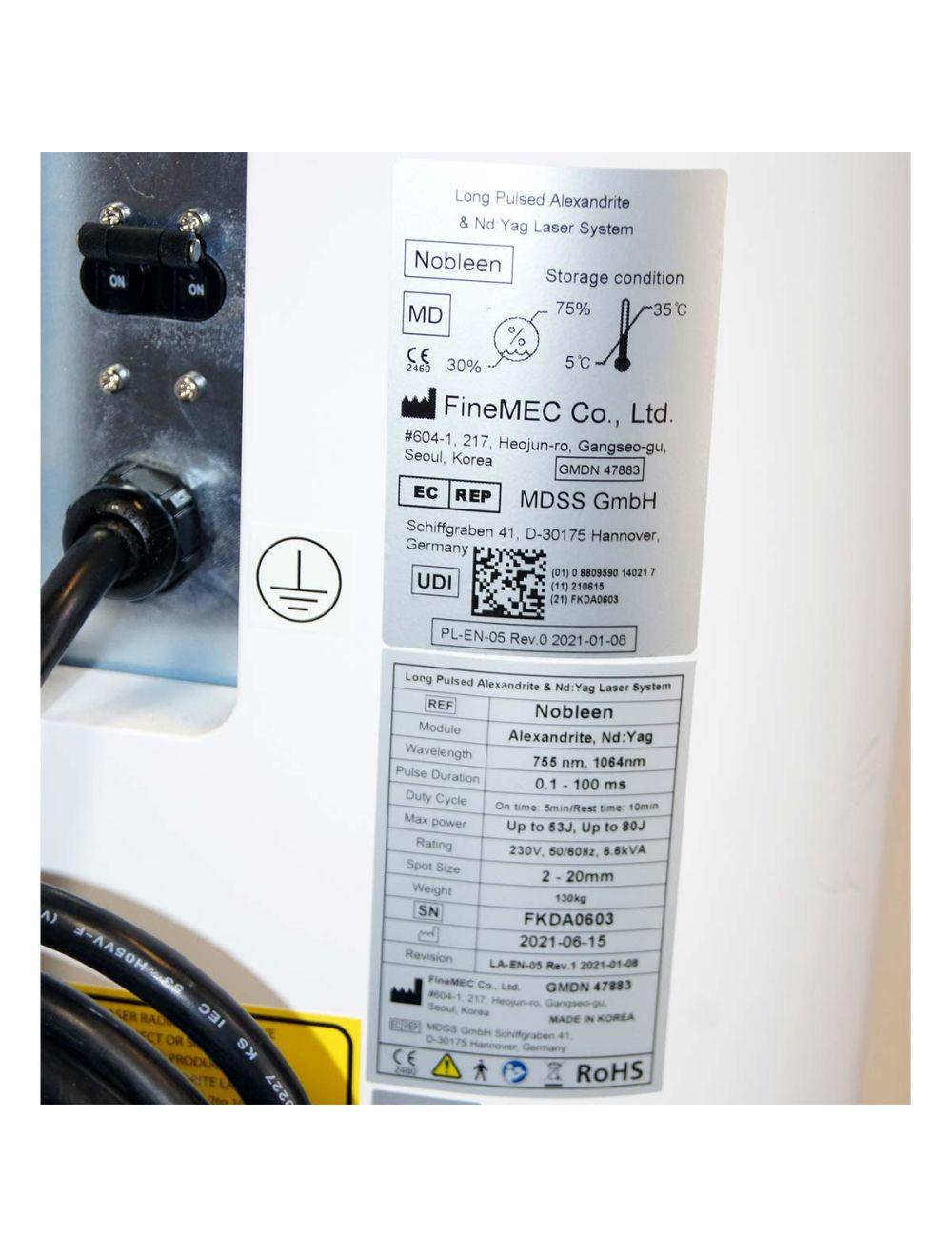 2021 FineMec Nobleen Long Pulsed Alexandrite & Nd:YAG Laser System 755nm 1064nm