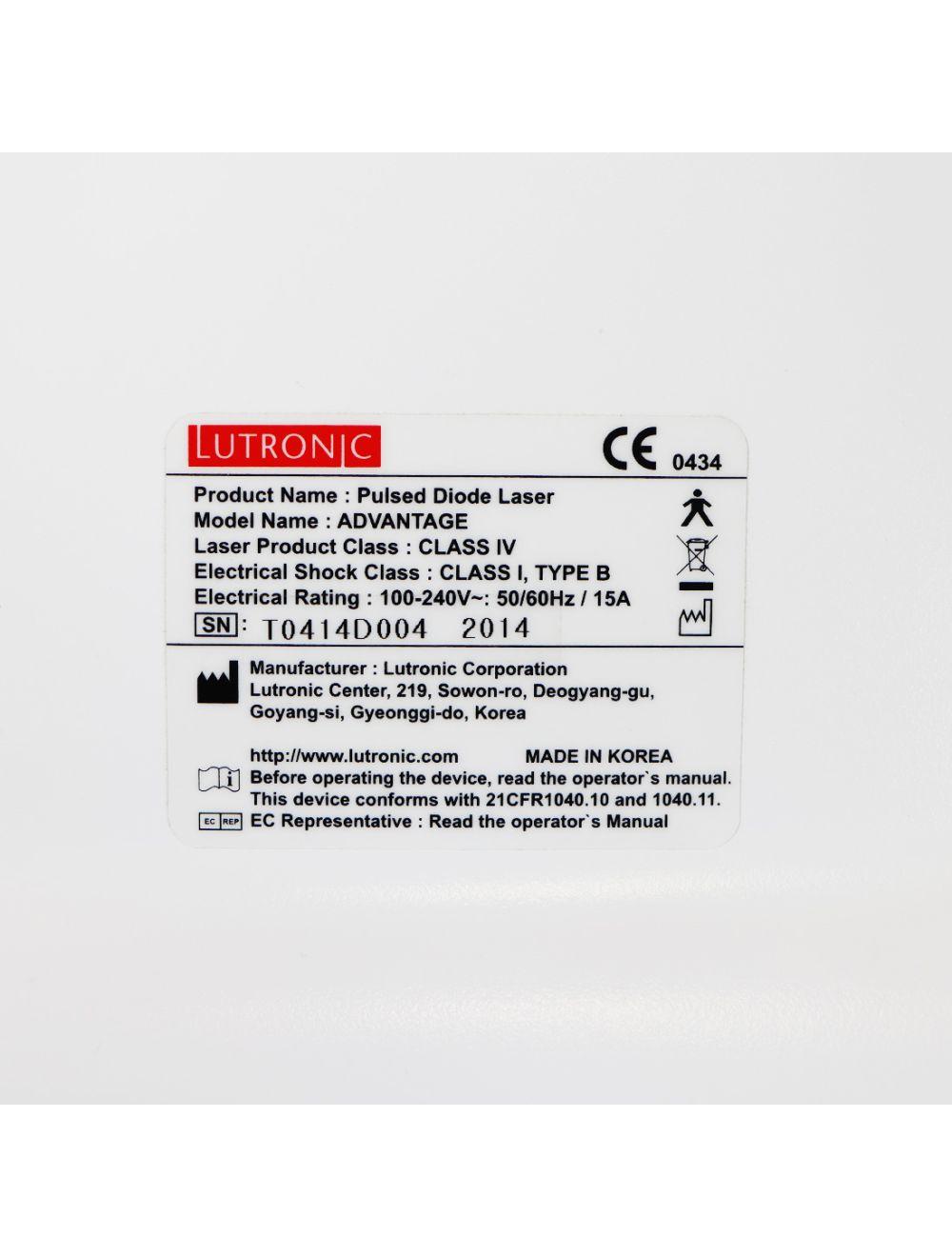 2014 Lutronic Advantage Diode Laser Hair Removal Reduction w/D3-800 Handpiece