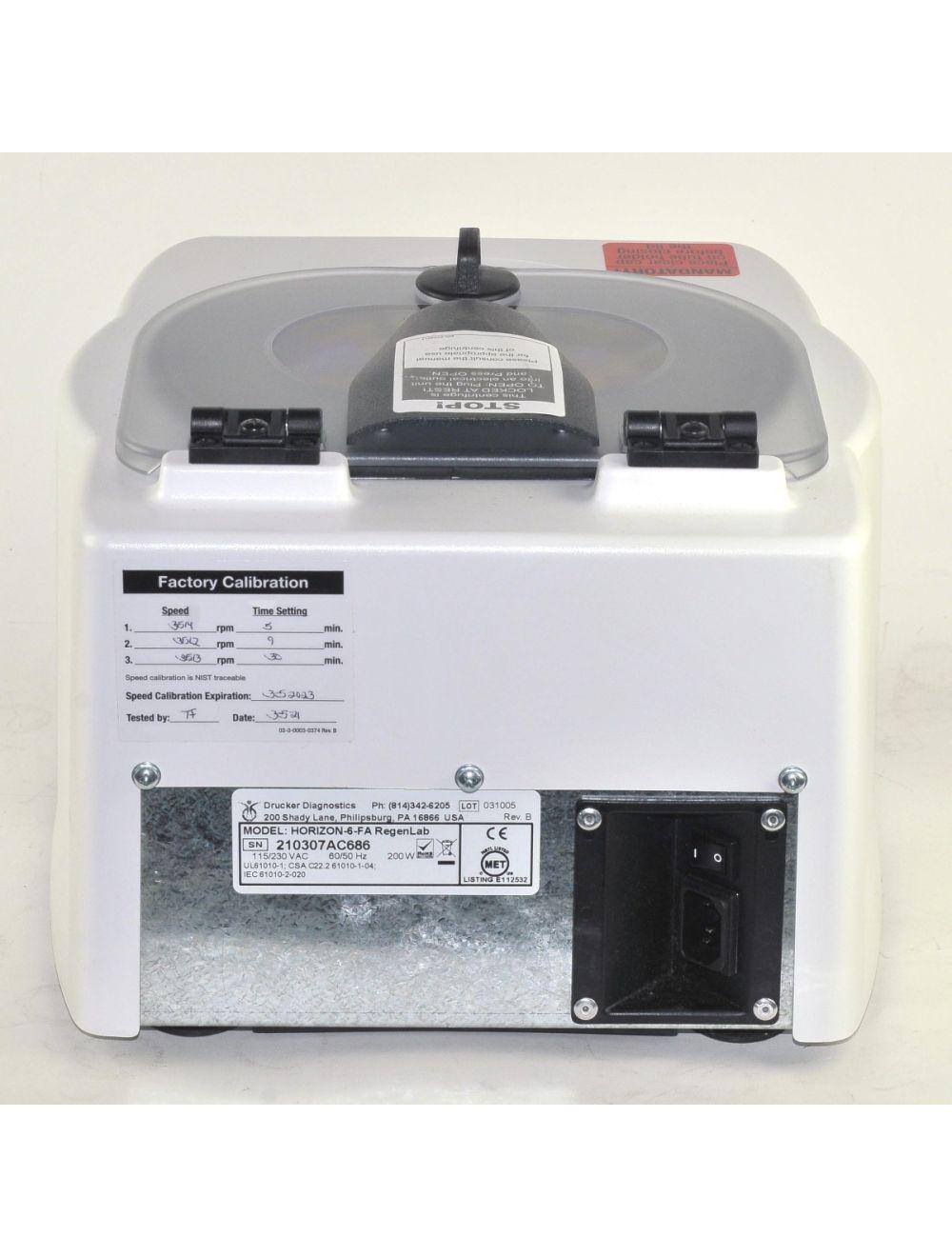 Drucker Diagnostics RegenLab PRP Centrifuge Horizon-6-FA 3500 RPM Regen Lab