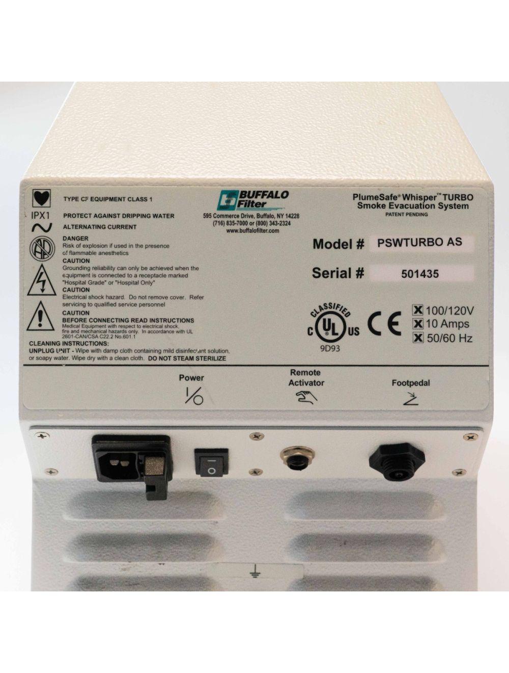 Buffalo Filter WHISPER TURBO PlumeSafe Smoke Evacuation System - PSWTURBO AS