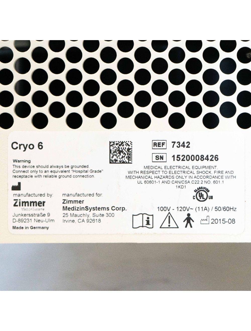 Zimmer Cryo 6 Patient Skin Cooling Air Chiller Cryo Therapy System -30ºC