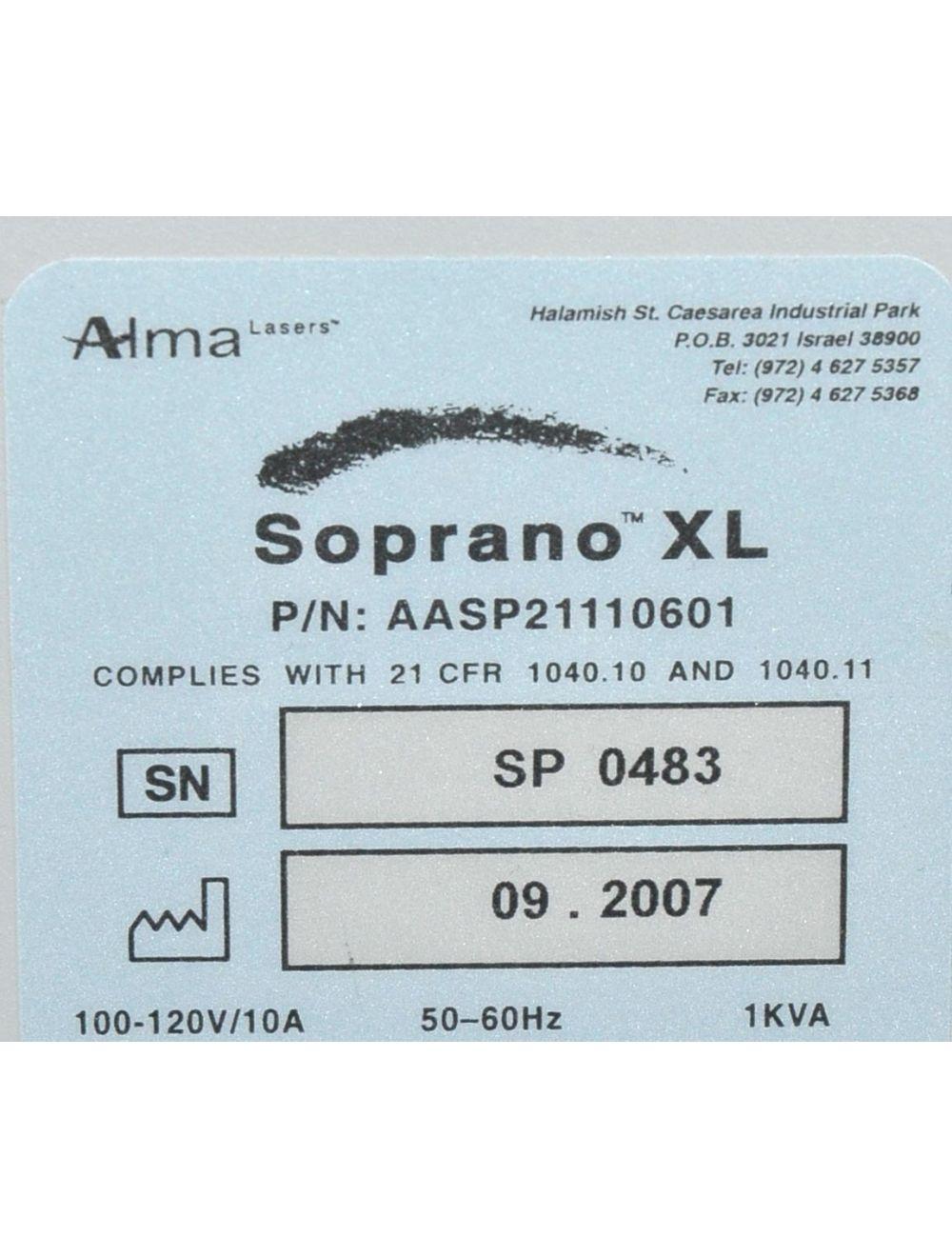 2007 Alma Soprano XL Diode 810nm Handpiece Laser Hair Removal System