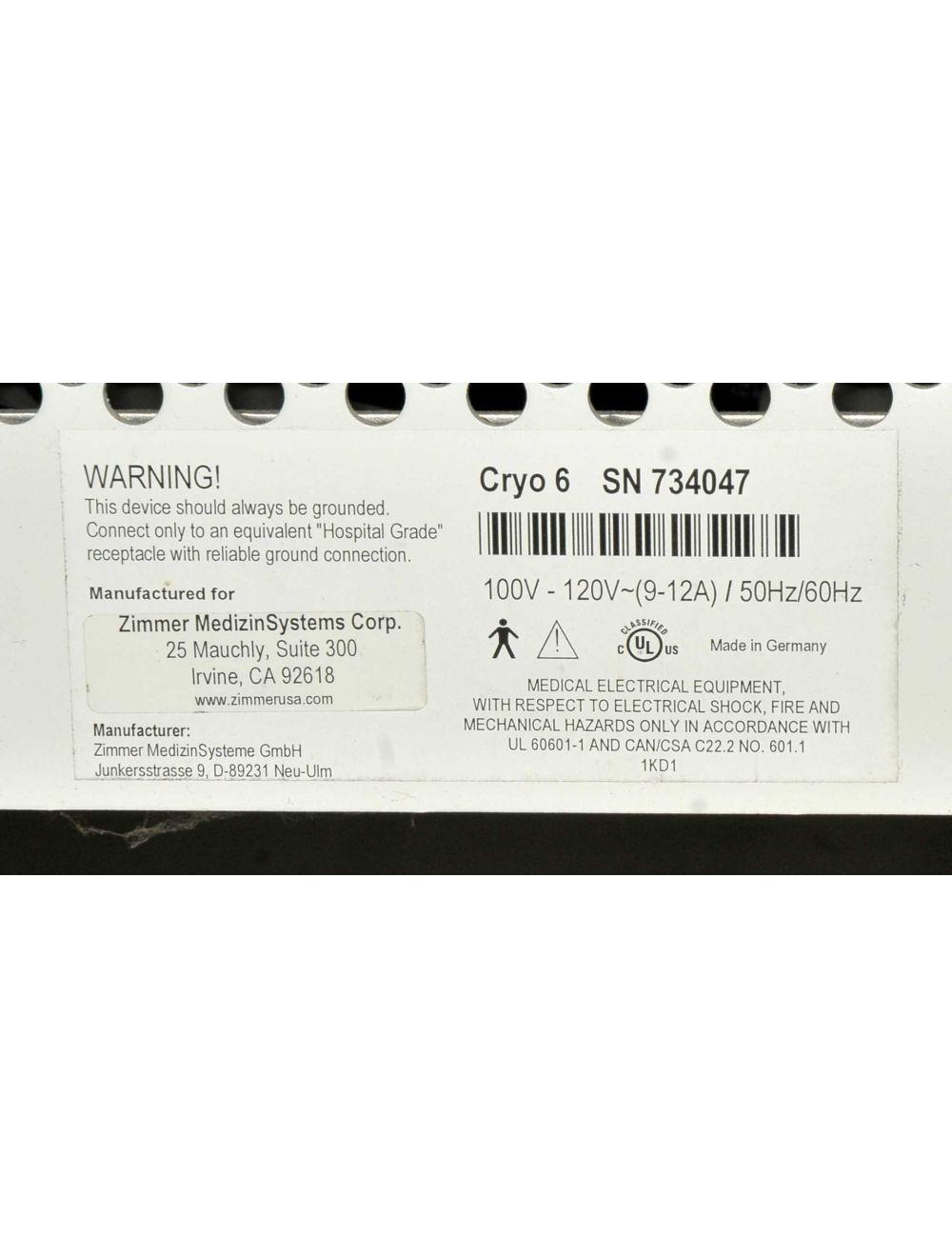 Zimmer Cryo 6 Patient Chiller Epidermal Air Cooling Therapy Laser IPL Cool Skin