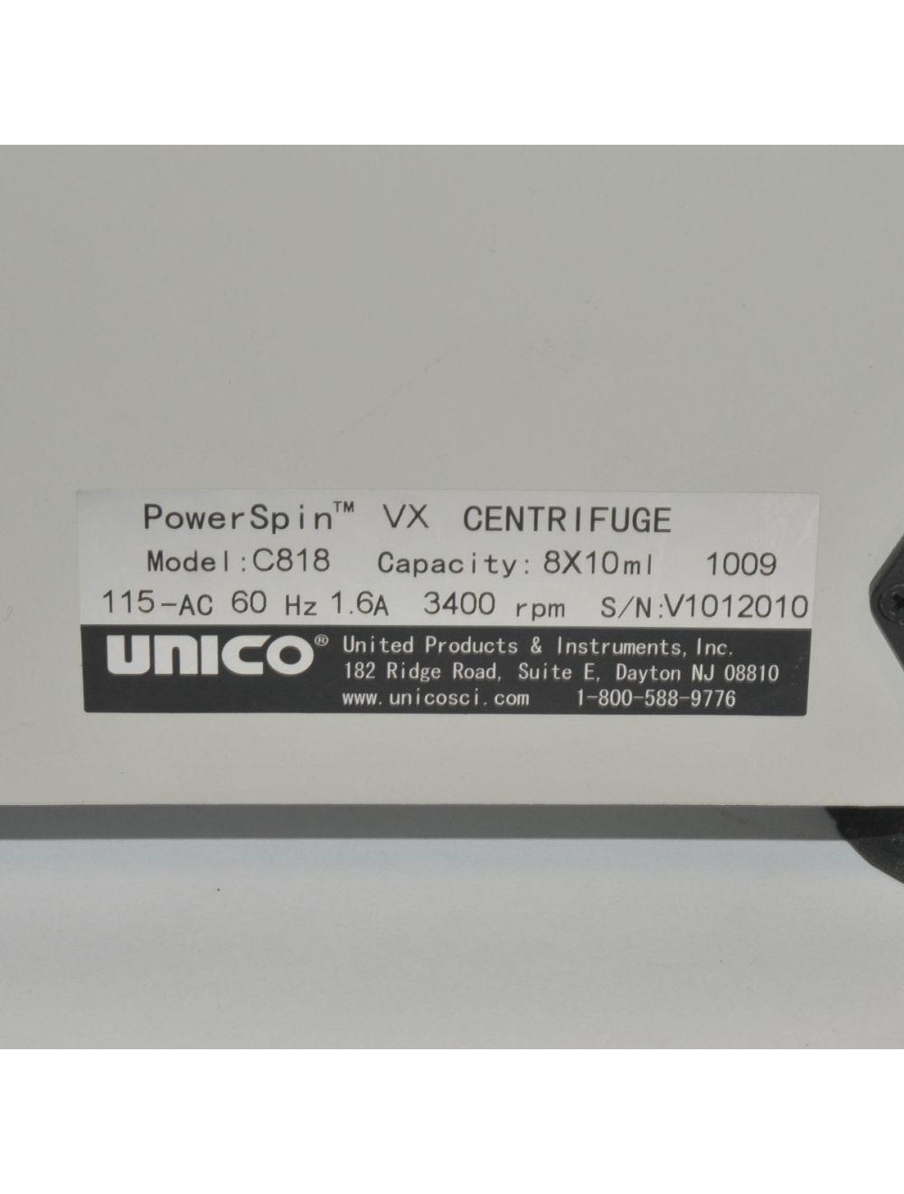 Unico Powerspin VX Centrifuge C818 Variable Speed 3400 Max RPM 6 Place Timer