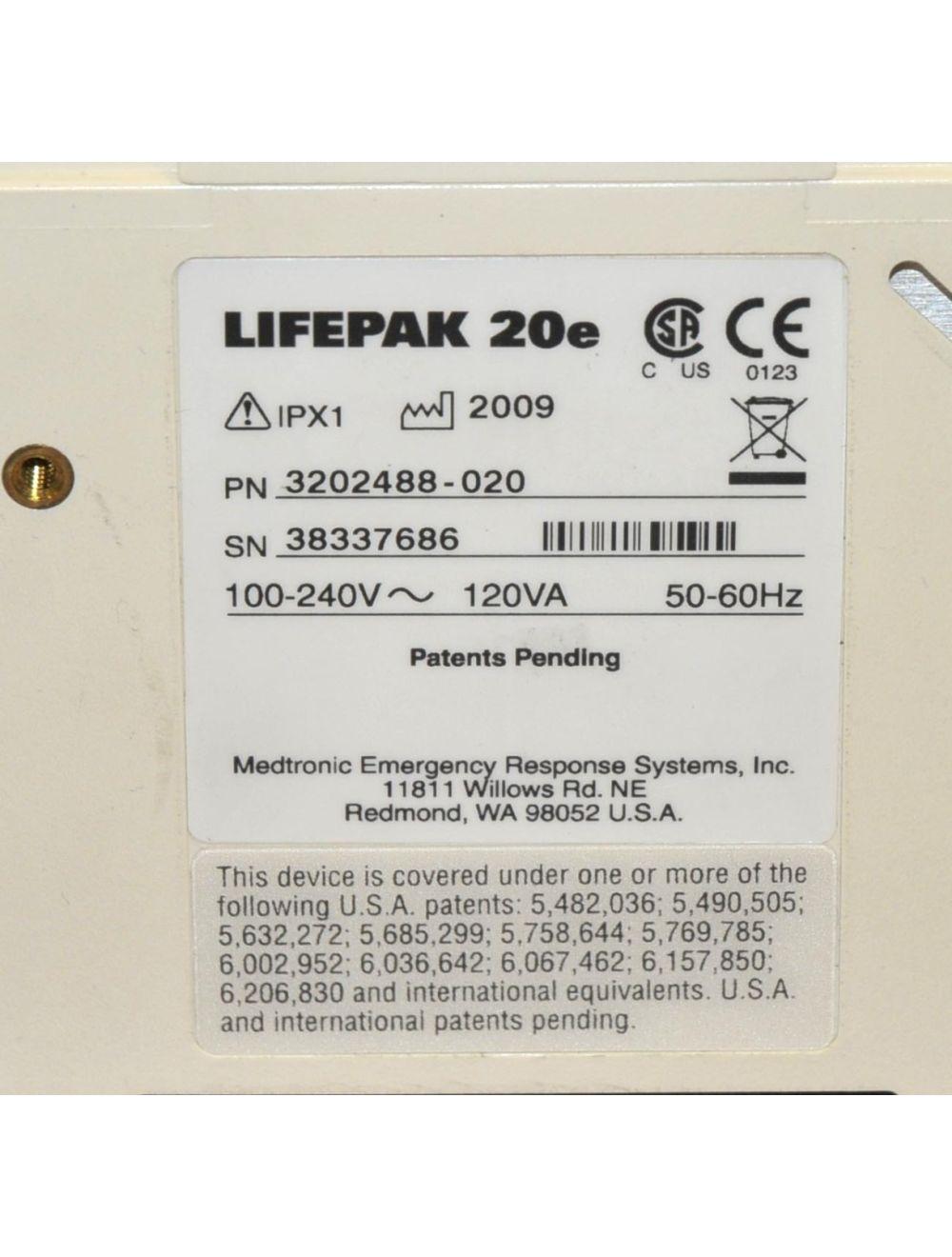 Medtronic LIFEPAK 20e Defibrillator Monitor Portable APEX Sternum Paddle Printer