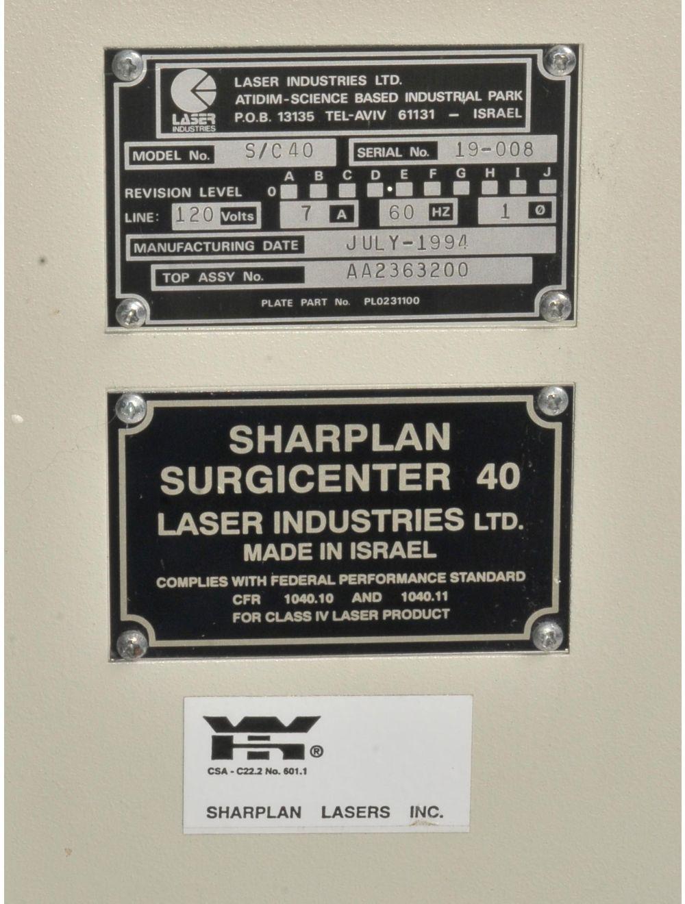 1994 Laser Industries Sharplan 40 Watt CO2 Laser Surgicenter S/C40 Compact 40C