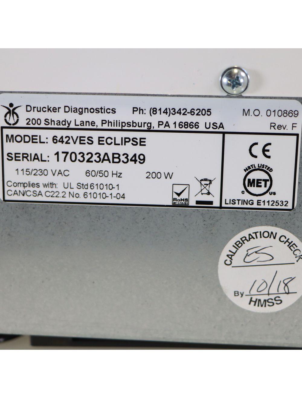 2017 Drucker Diagnostics Eclipse 642VES Centrifuge Easy Spin 3500-RPM 6 x 40g