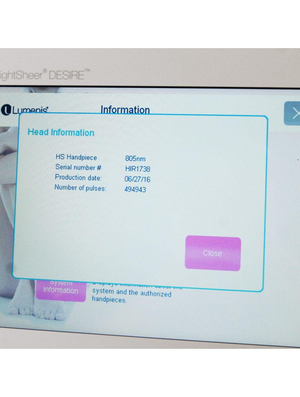 2018 Lumenis LightSheer Desire Laser Hair Removal Diode XC HS Handpieces 2 HPs