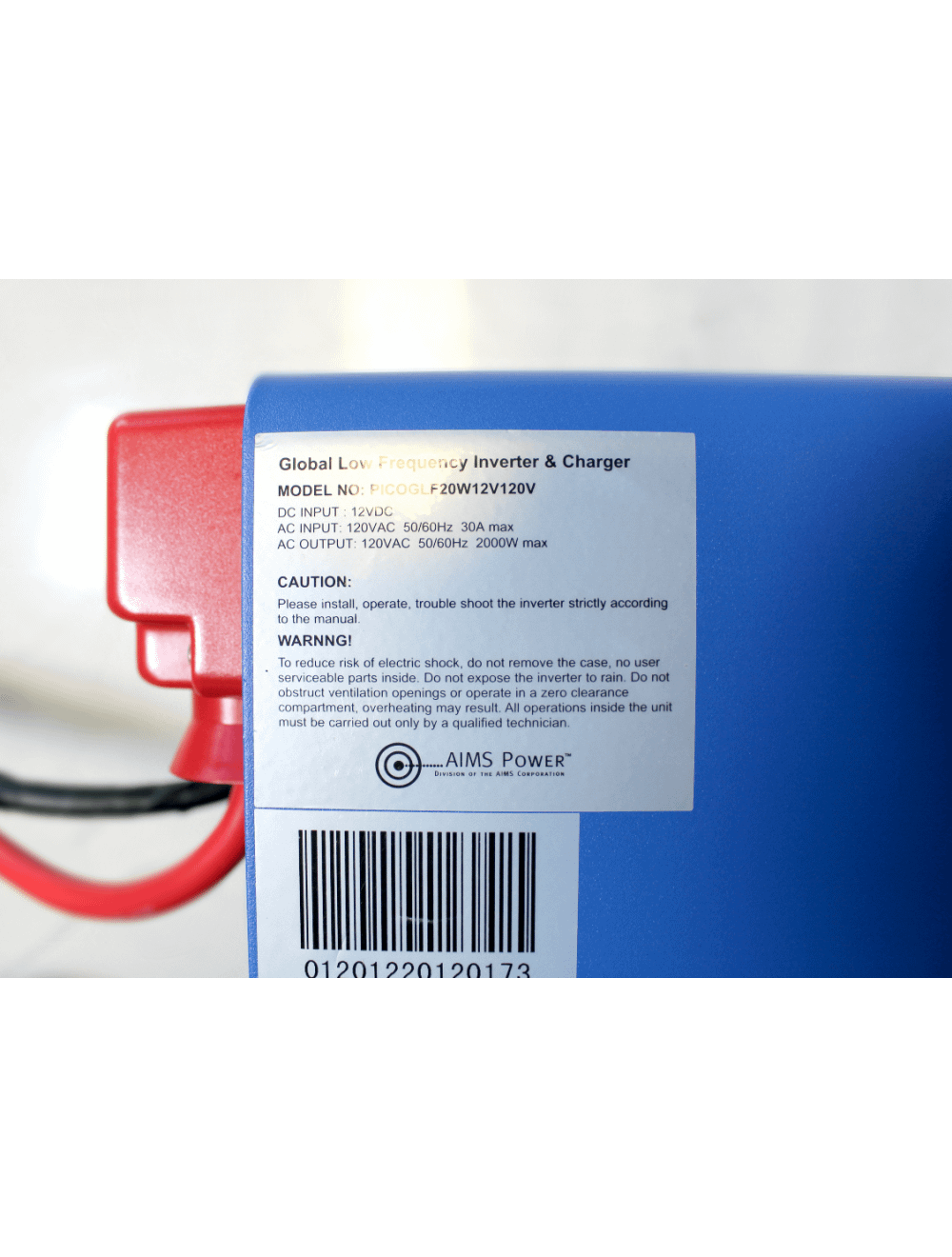 2000 Watt Pure Sine Inverter Charger 12Vdc to 120Vac Output and Battery