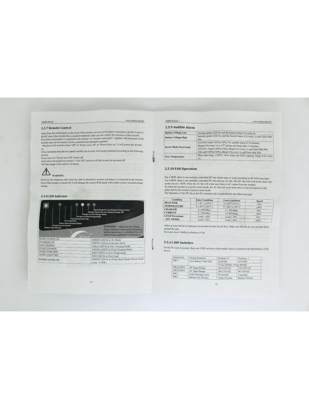 2000 Watt Pure Sine Inverter Charger 12Vdc to 120Vac Output and Battery