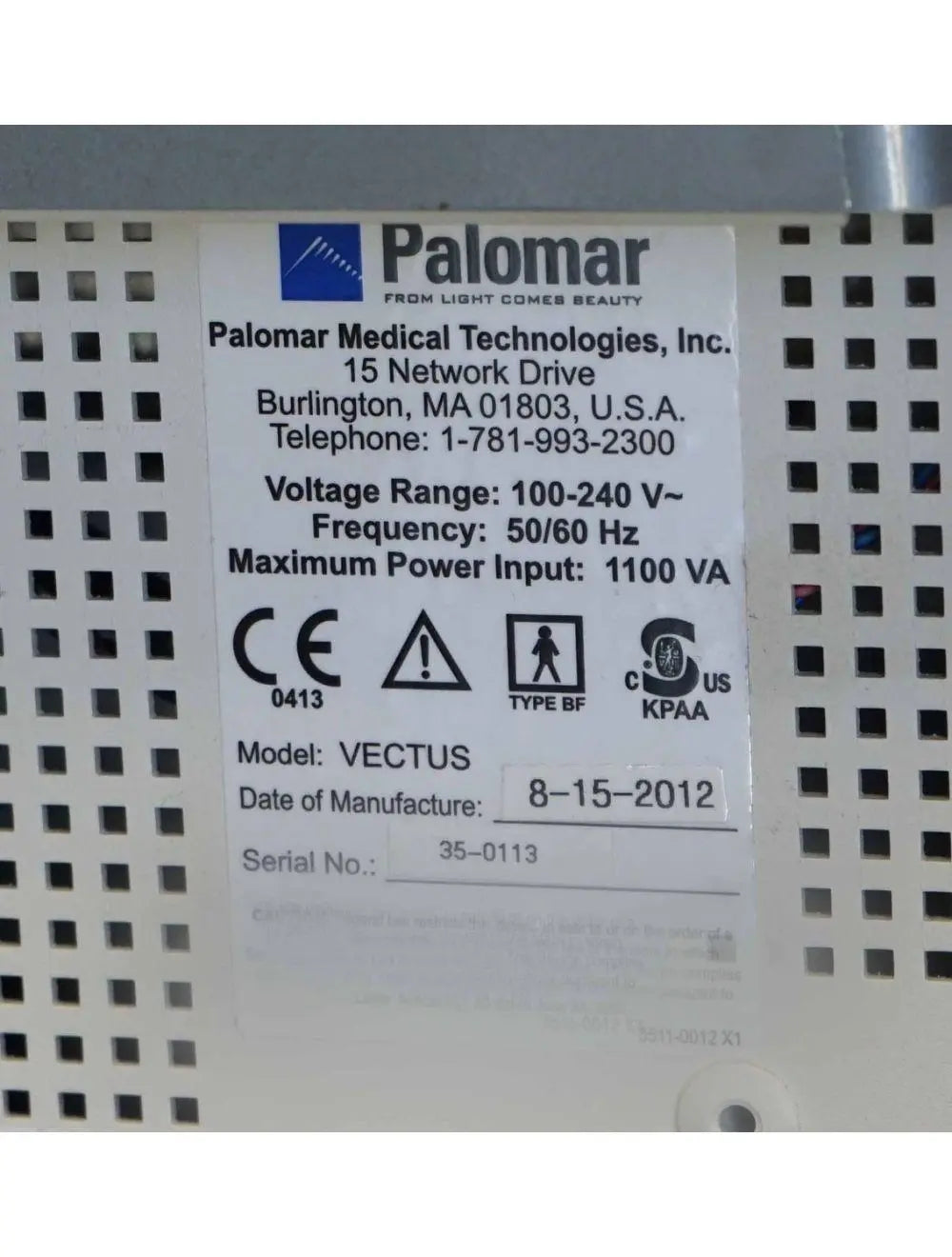 2012 Palomar Vectus 810 nm Diode Laser Hair Removal Cynosure Aesthetic Treatment Palomar