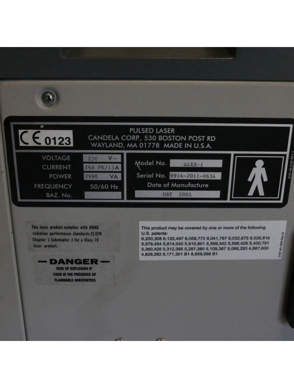 2005 Candela Alex-1 755nm Alexandrite Laser Hair Removal System + 3/4mm Fiber