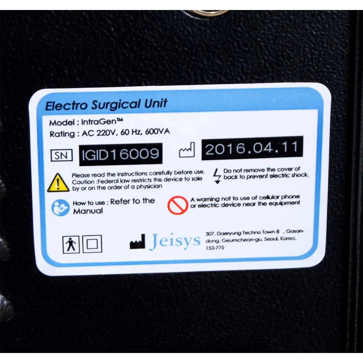 Jeisys IntraGen Electrosurgical Unit Radio Frequency Skin Tightening Intergen RF