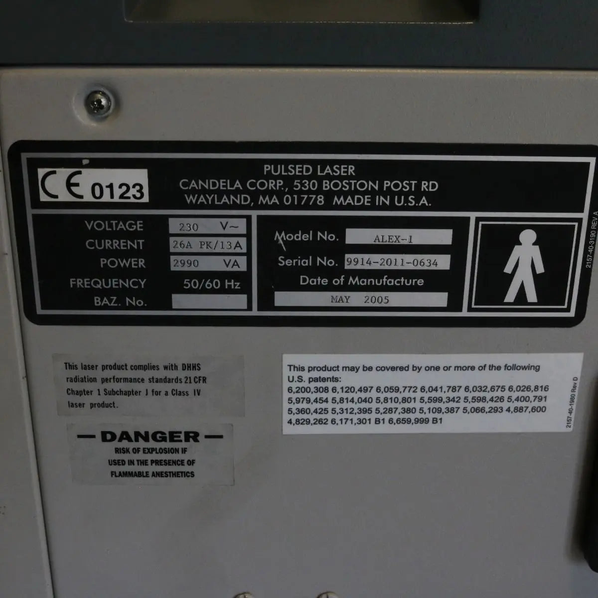 2005 Candela Alex-1 755nm Alexandrite Laser Hair Removal System + 3/4mm Fiber