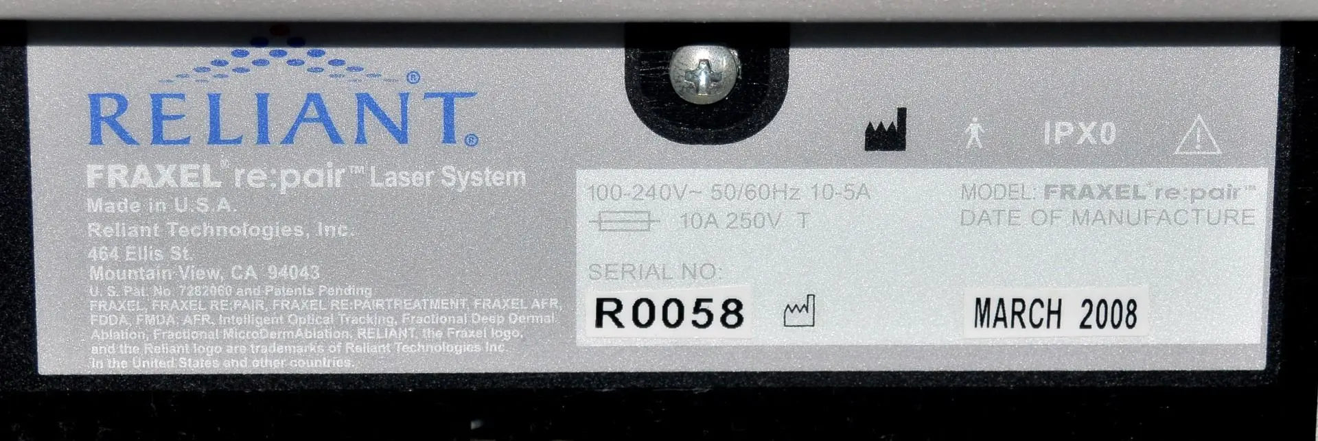 2008 Reliant Fraxel Re:Pair Skin Wrinkle Resurfacing CO2 Fractional Laser System